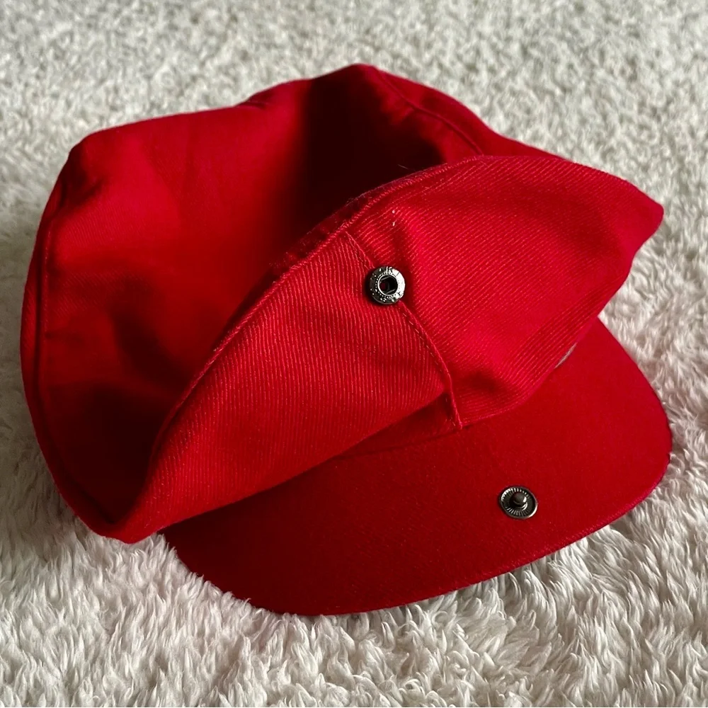 Vintage 90’s Nike Golf Bright Red Driver Cap Hat Tan Logo & Trim Newsboy - Picture 4 of 9